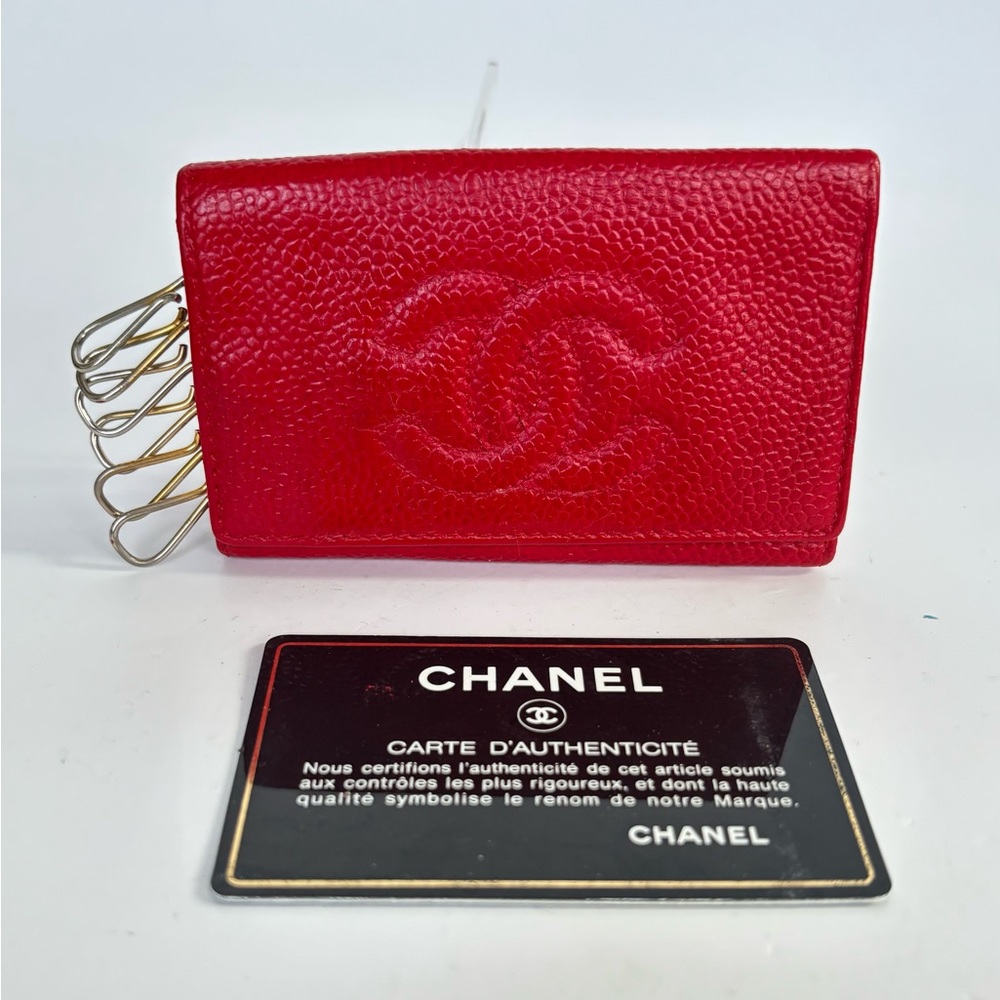 CHANEL CC Red Caviar Leather 6-Key Wallet w/ auth card